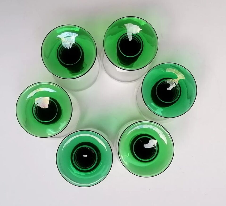 6 verres à vin d'Alsace pied torsadé vert