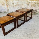 Pull-out tables in teak and ceramic, scandinavian, 60s