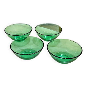 Lot de 4 bols verts vintage en verre