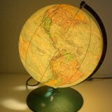 Vintage 1960s Perrina glass globe, green lacquered, world map - 33 cm