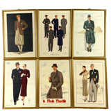 'La Moda Maschile', Set of 6 framed original illustrations of men's fashion from the 30s, Italy 1930