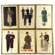 Ensemble de 6 illustrations originales encadrées de la mode masculine des années 30, Italie 1930
