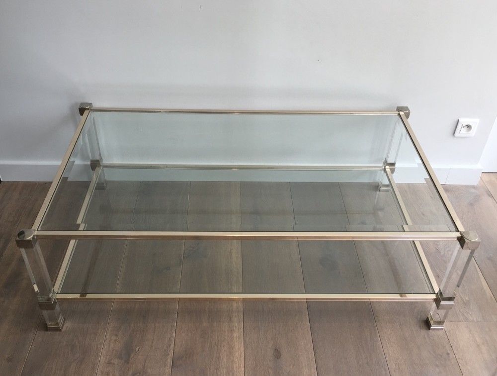 Large coffee table in plexiglass and chrome