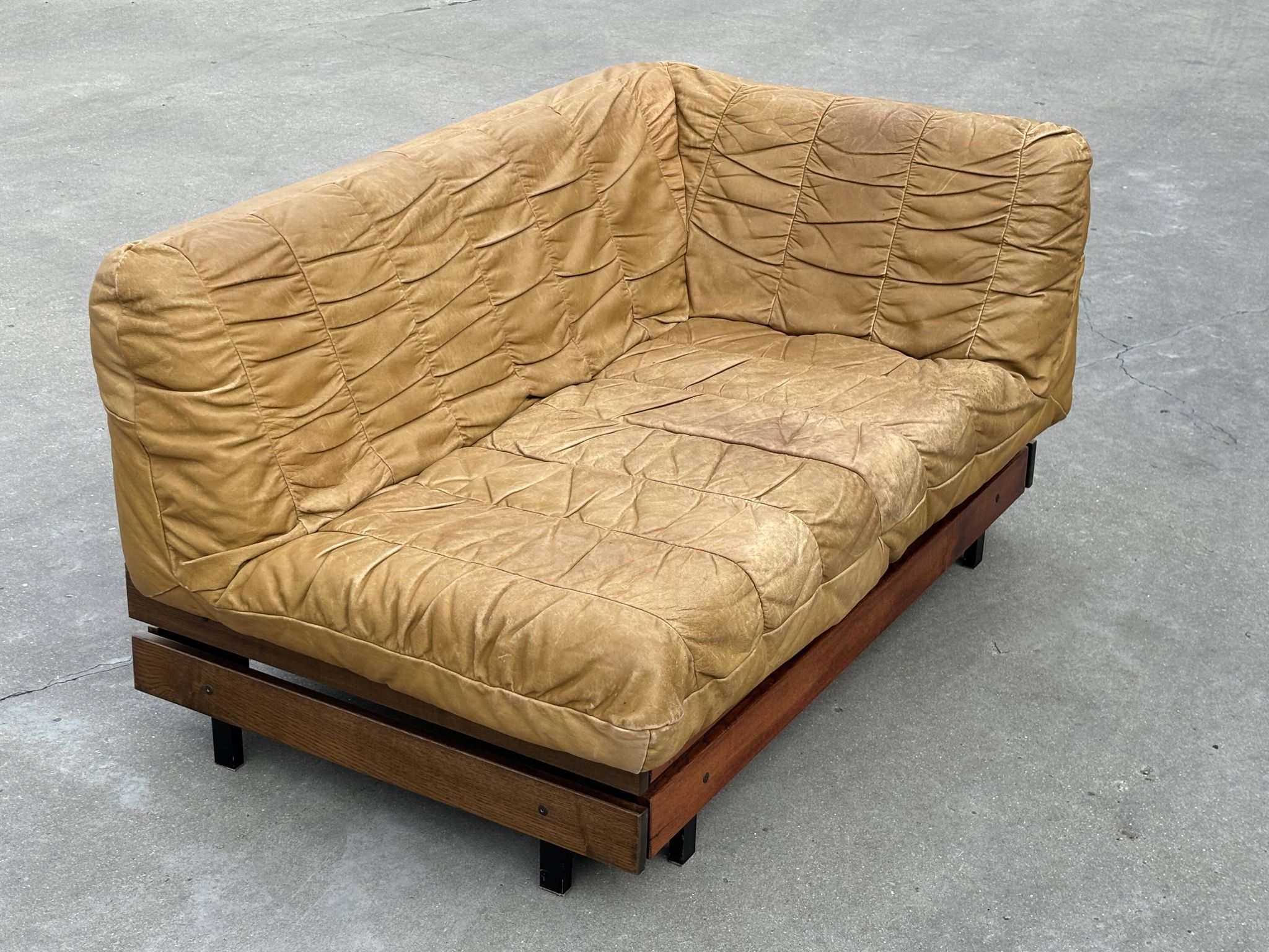 Mid-Century living room sofa in cognac , small model design