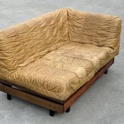 Mid-Century living room sofa in cognac , small model design