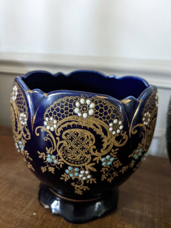 Ensemble jardinière+2 pots en céramique émaillée