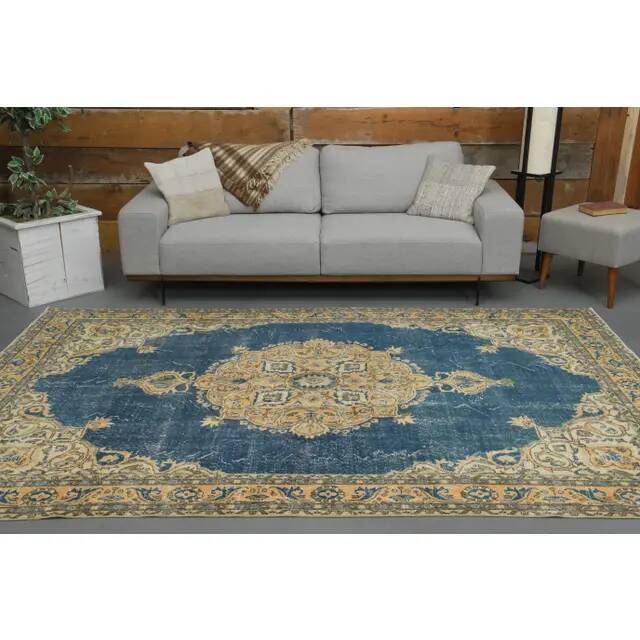 1970s Vintage Turkish Oushak Handmade Wool Cotton Orange Area Rug 205x304