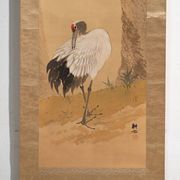 Japanese kakejiku of a coloured crane on paper – Japan, circa 1900