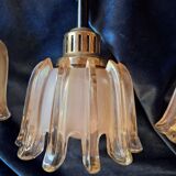 Set of 3 Doria pendant lights in brass and amber-coloured glass, 1960s