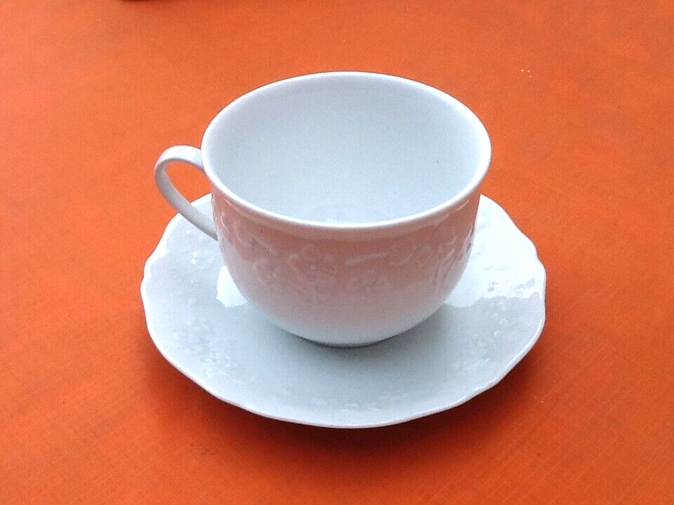 Cup and saucer for breakfast white porcelain limoges france floral decoration