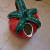 Vallauris enamelled ceramic trompe l'oeil jug with tomato and vegetable