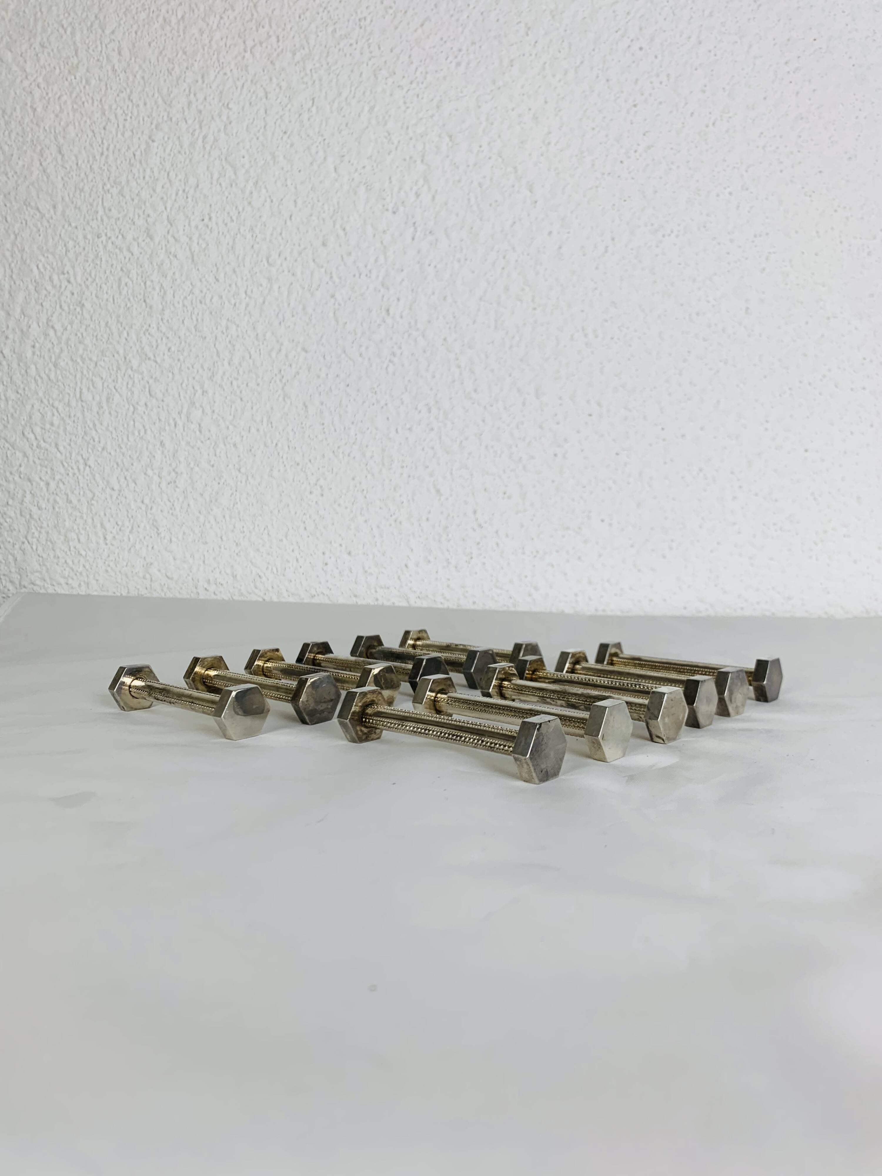 12 art deco silver metal knife holders