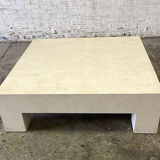 Large square inlay travertin coffee table