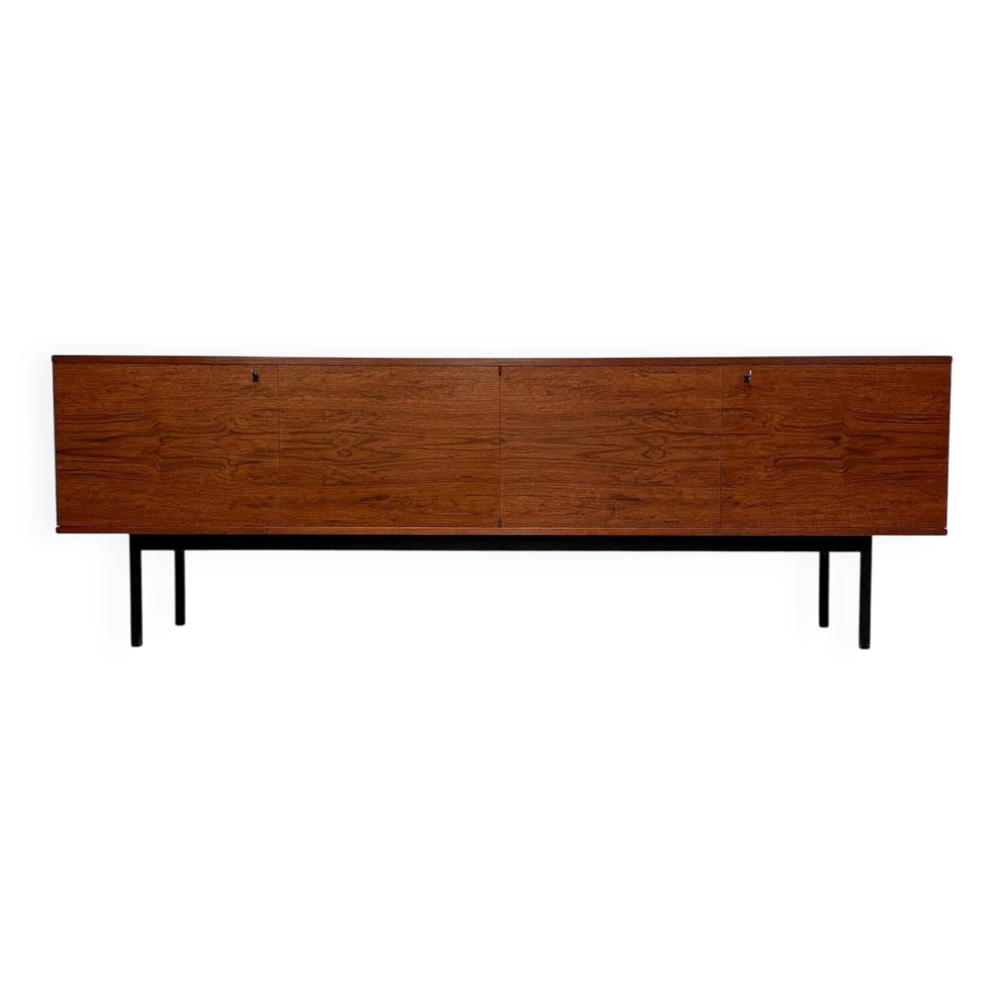 1960s Large Vintage Minimalistic Teak Sideboard with Metal Legs