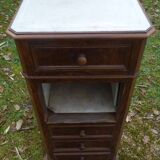 Walnut and walnut veneer bedside table with marble around 1900, door with drawers