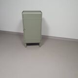 Gray metal locker. Industrial small sideboard.
