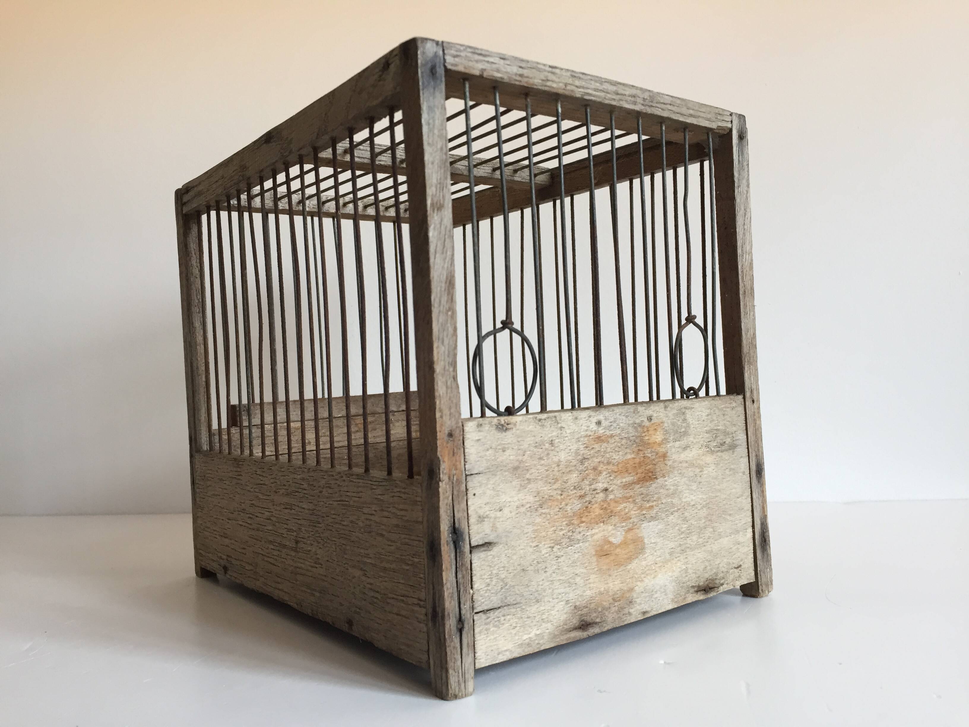 Old bird cage in wood and steel