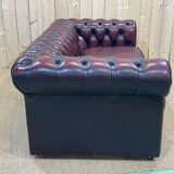 Chesterfield sofa in red leather 3 places from the 70s