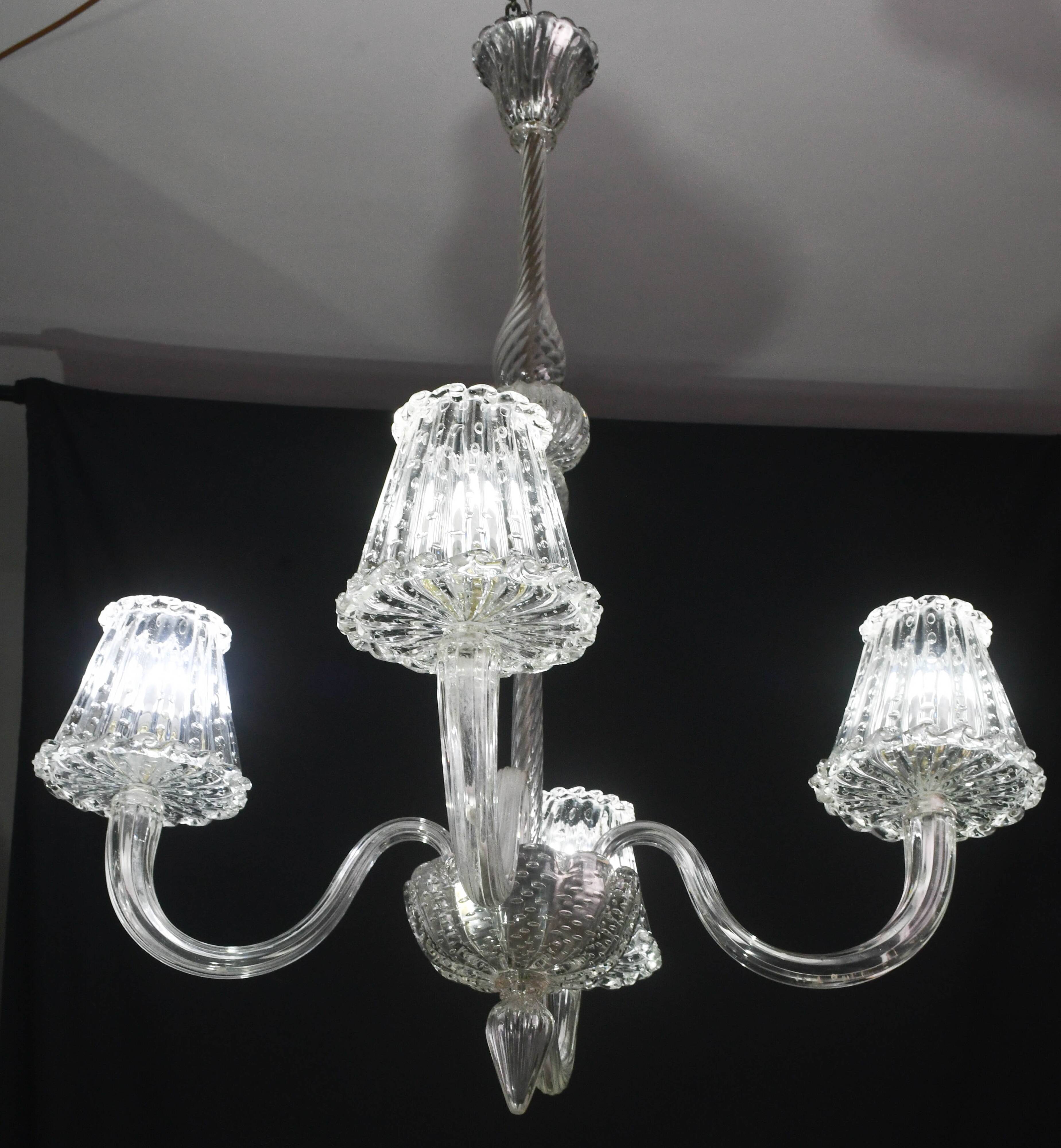Luxury Art Decò Barovier e Toso Chandelier, Murano "Bubble" Glass, 1950s