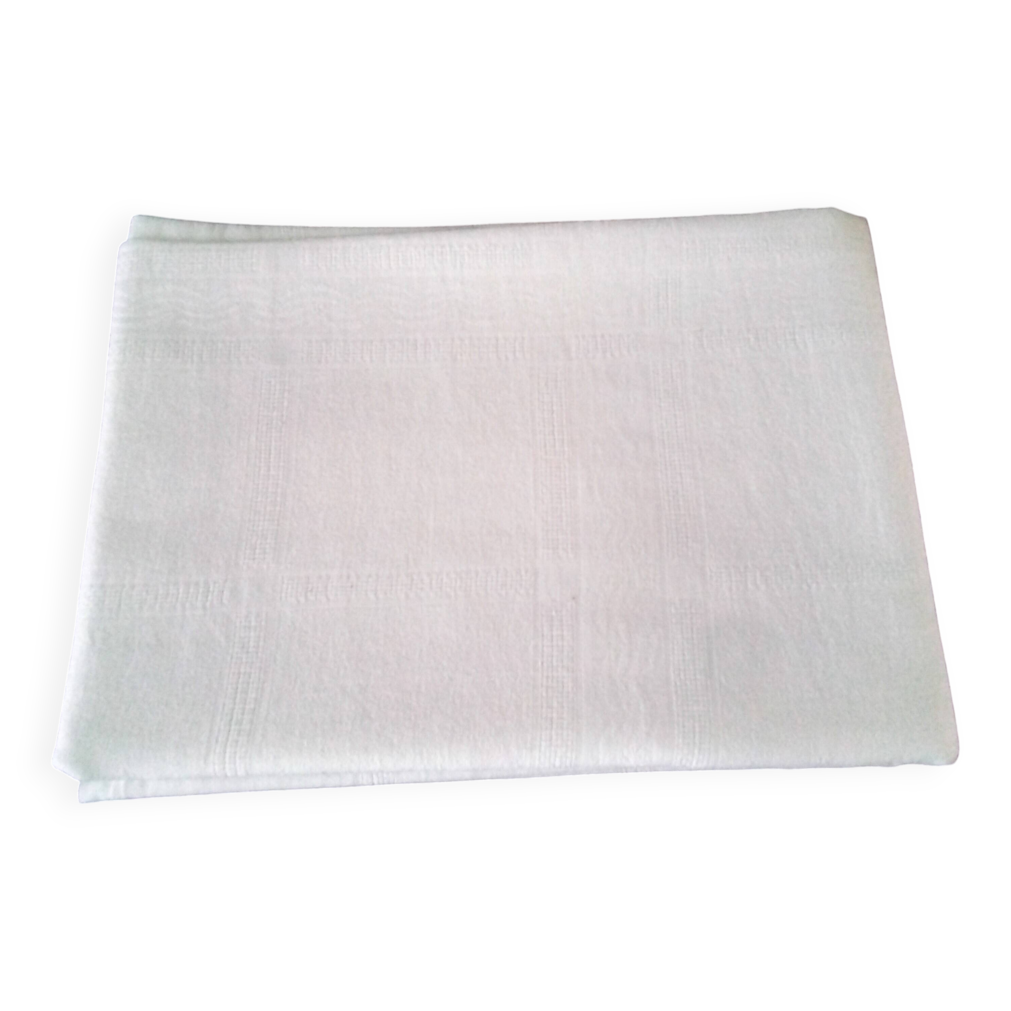 Old white damask cotton tablecloth 1.58 x 2.15 m