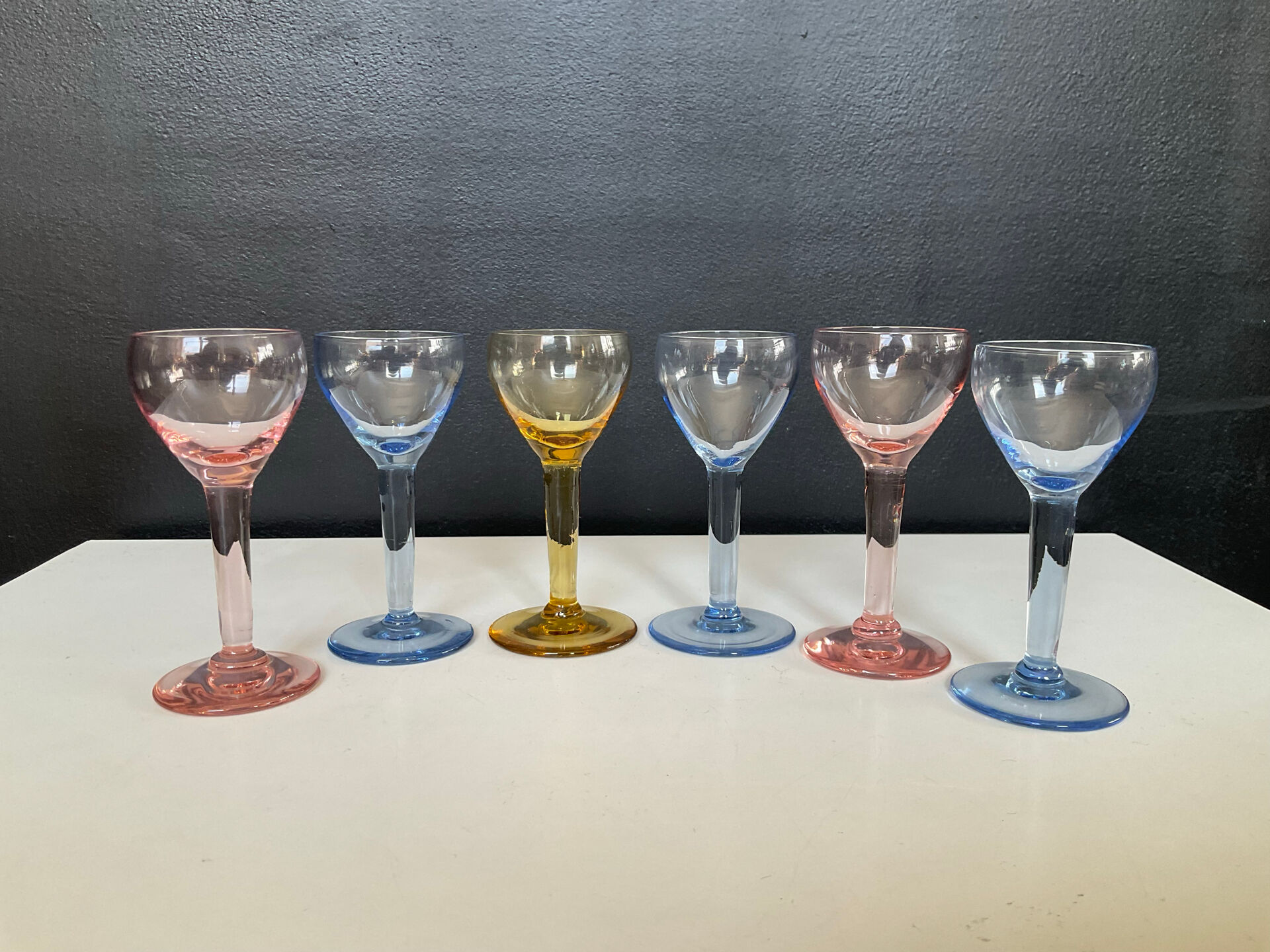 Set of 6 vintage coloured liqueur glasses