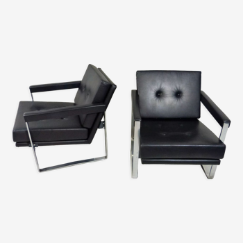 Fauteuils en cuir noir Hein Salomonson 1968