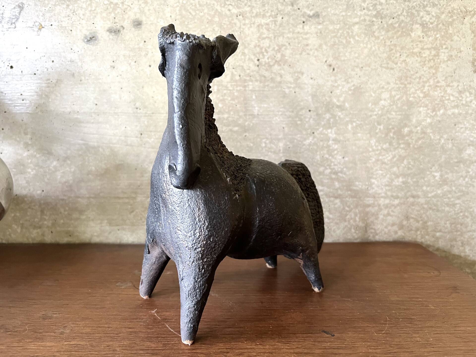 Black glazed ceramic sculpture signed Pouchain – Circa 1960