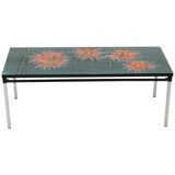 Large Ceramic Tile Table adri Orange Flowers Abstract 109cm