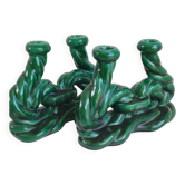 Set of 2 green ceramic candlesticks signed Hubert Pernin, Vallauris