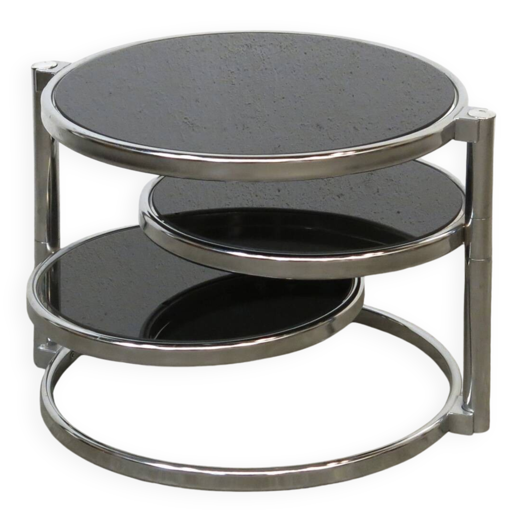 Vintage Leitmotiv Swivel coffee table in chromed metal and glass, Netherlands 1970-1980
