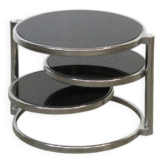 Vintage Leitmotiv Swivel coffee table in chromed metal and glass, Netherlands 1970-1980