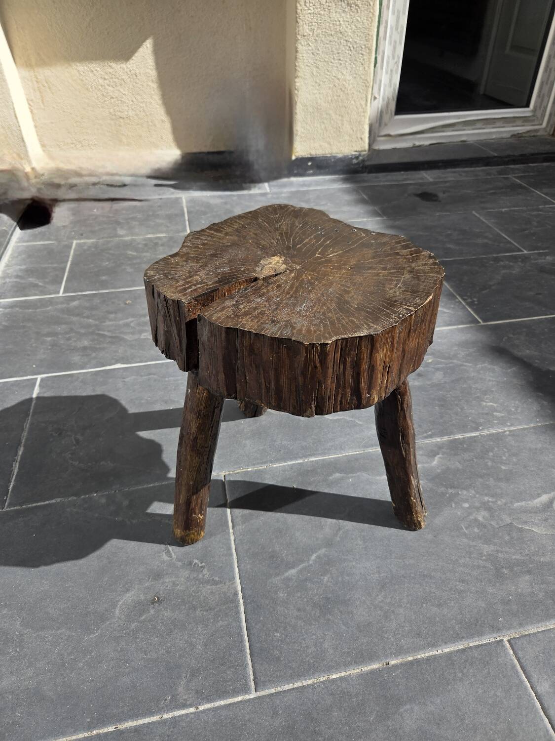 Vintage rustic French stool in real solid wood