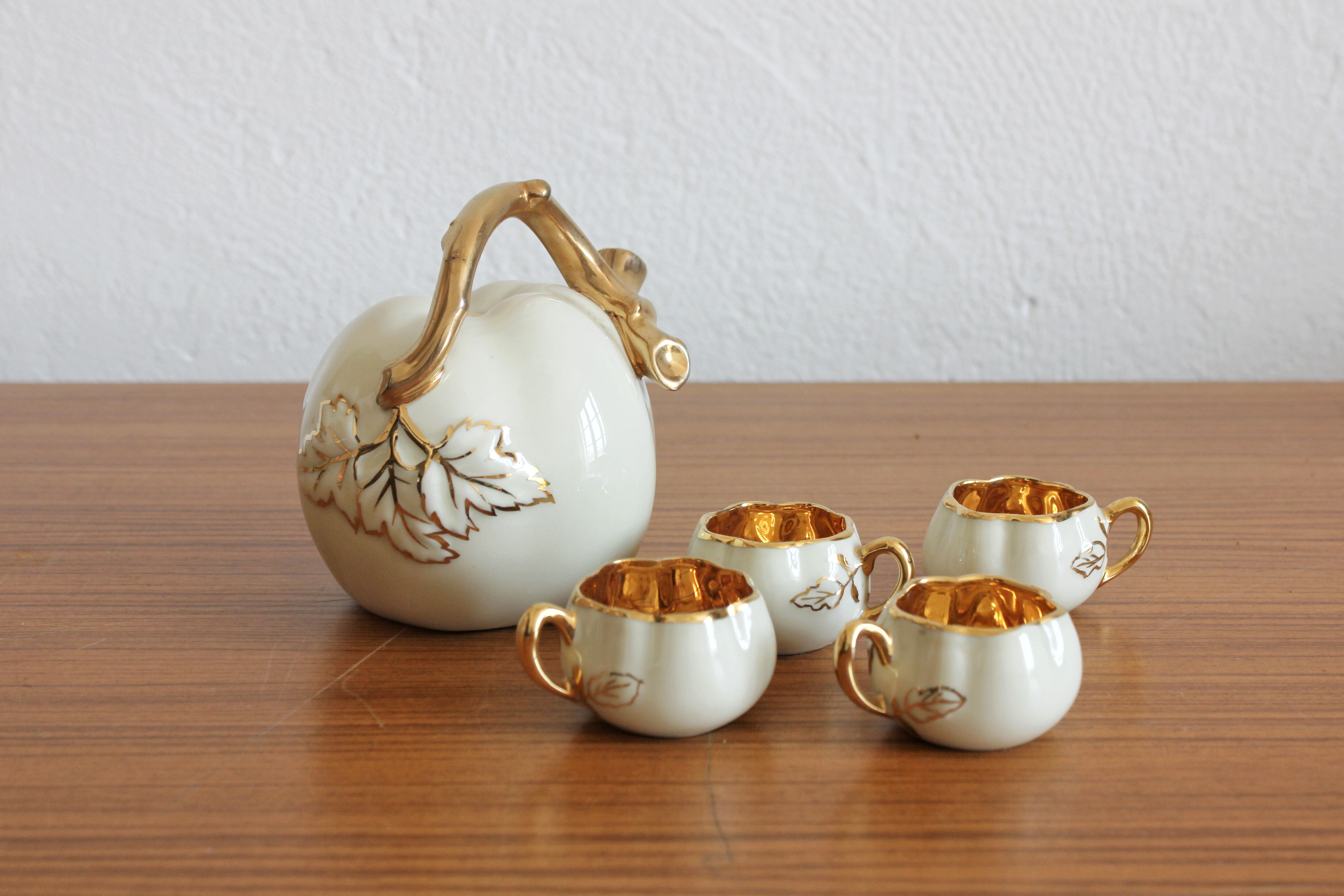 Service à digestif et tasses en porcelaine de Limoges Lucien Michelaud vintage