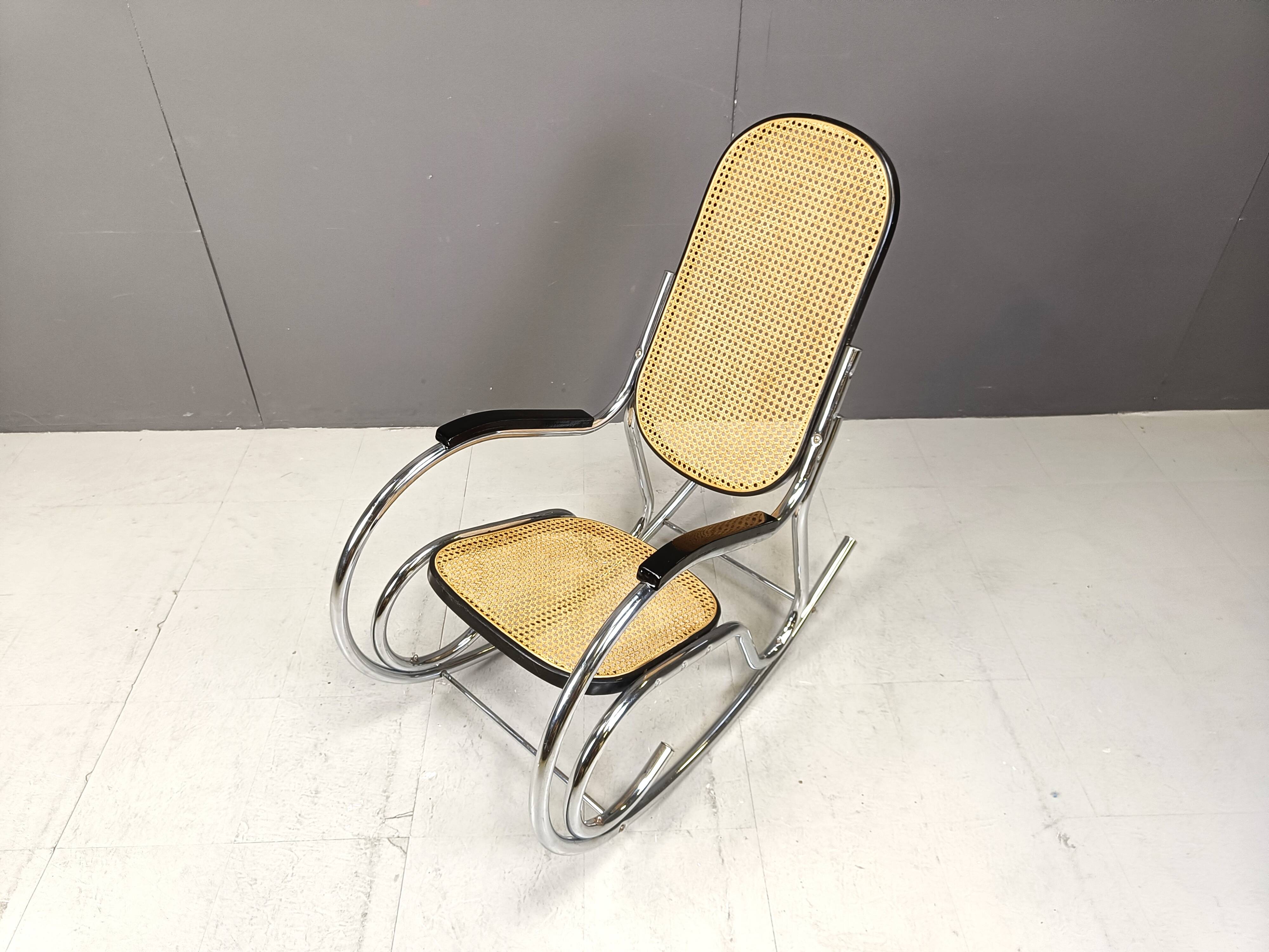 Vintage chrome and rattan rocking chair, 1960s