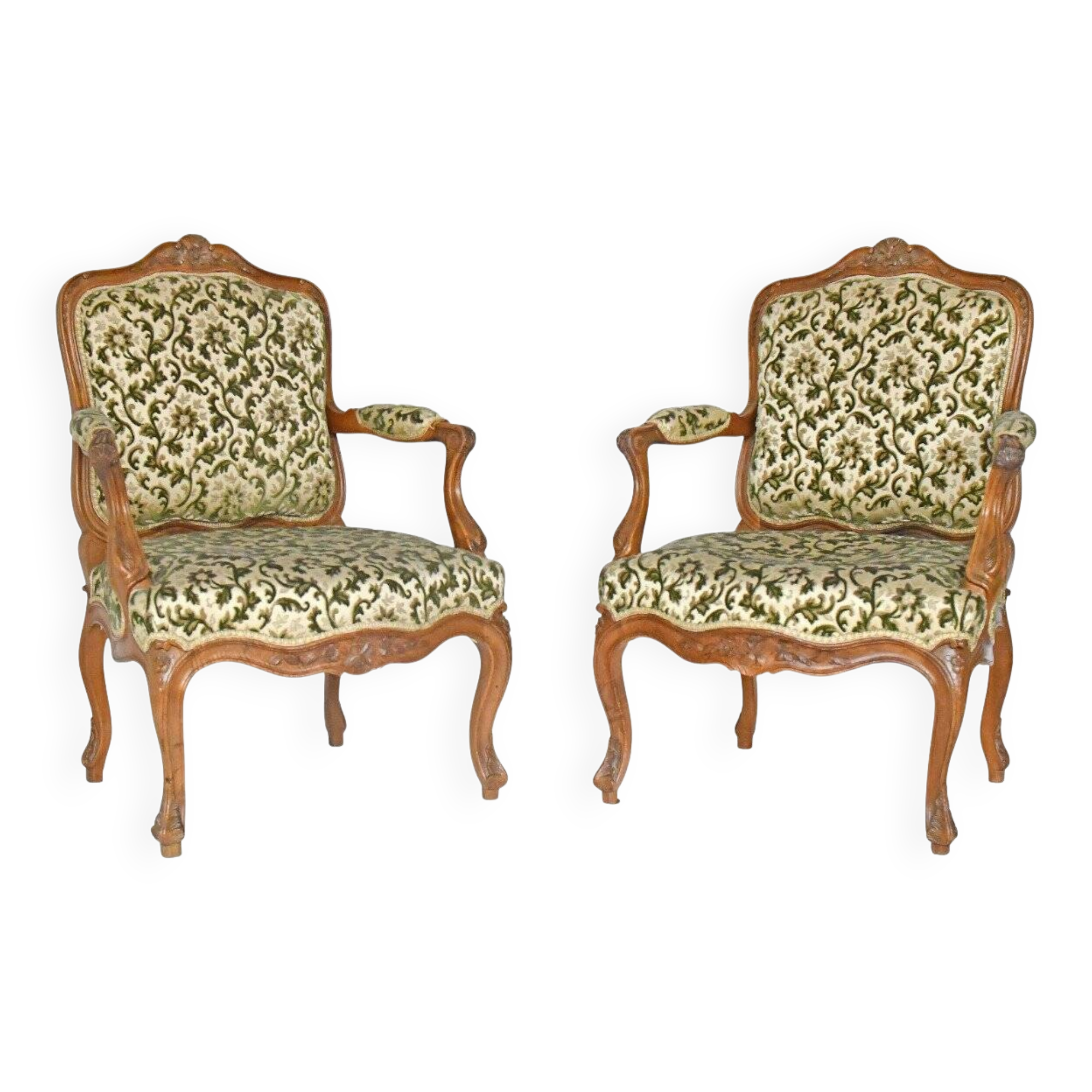 Pair of Louis XV style cabriolet armchairs