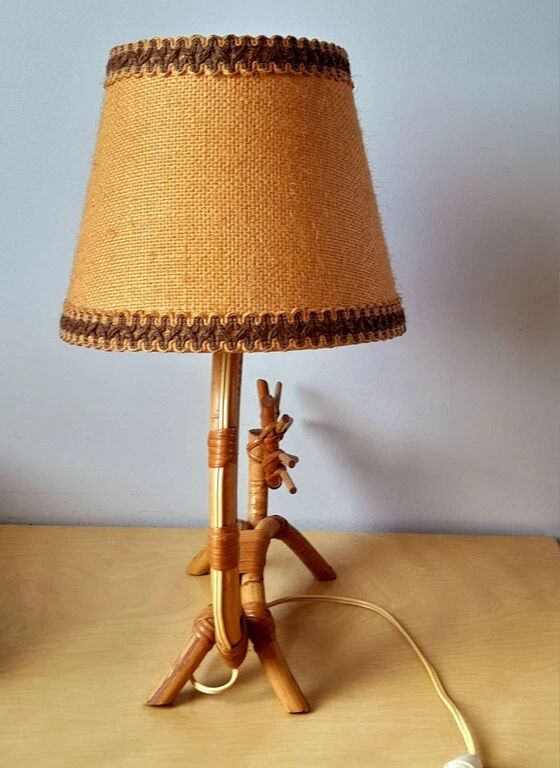 1960s rattan cat lamp