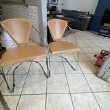 Set of 4 Linda armchairs by Arrben in camel leather with a chrome frame.