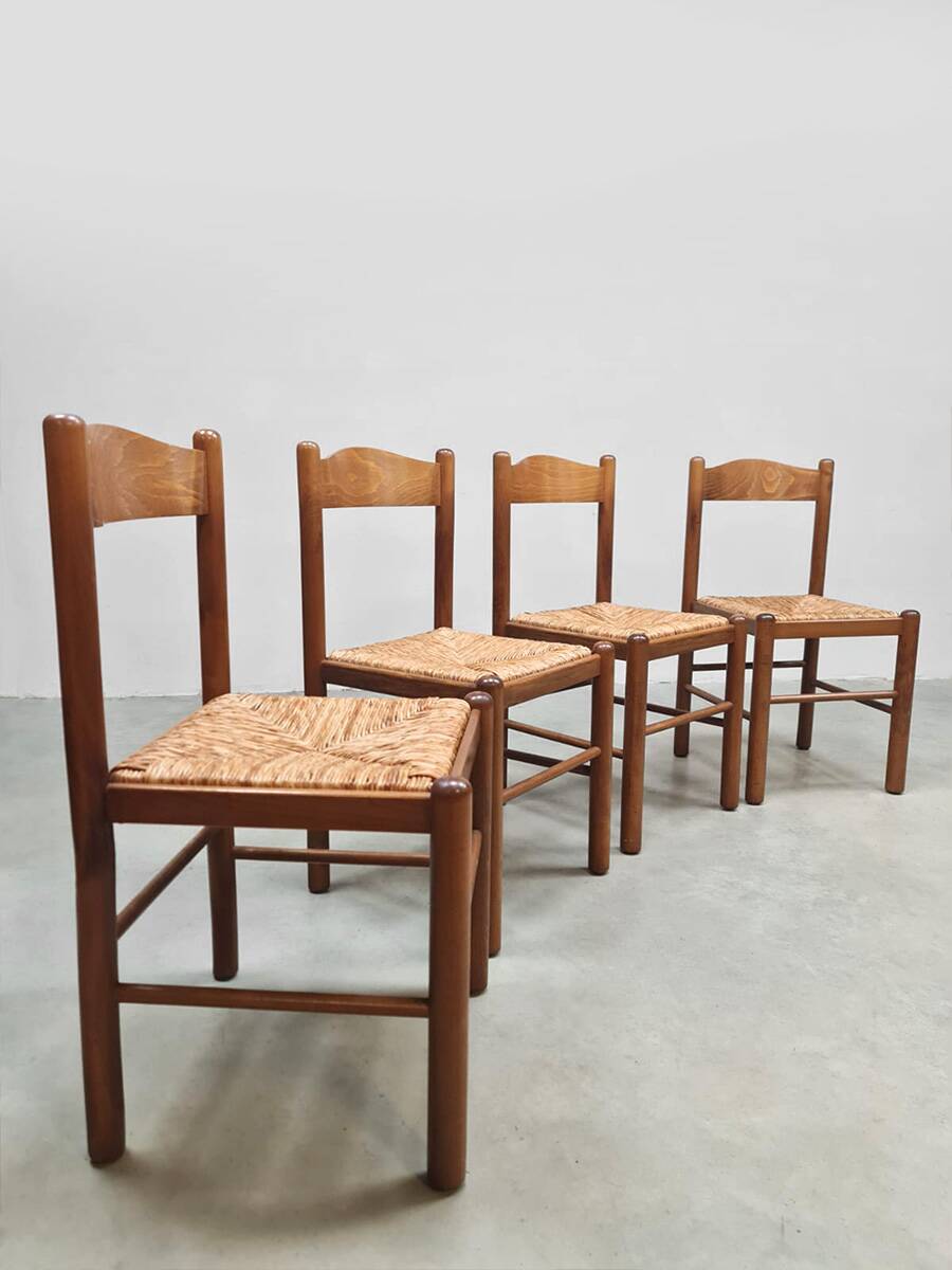 Rustic chalet rush dining chairs vintage 'Wabi Sabi'