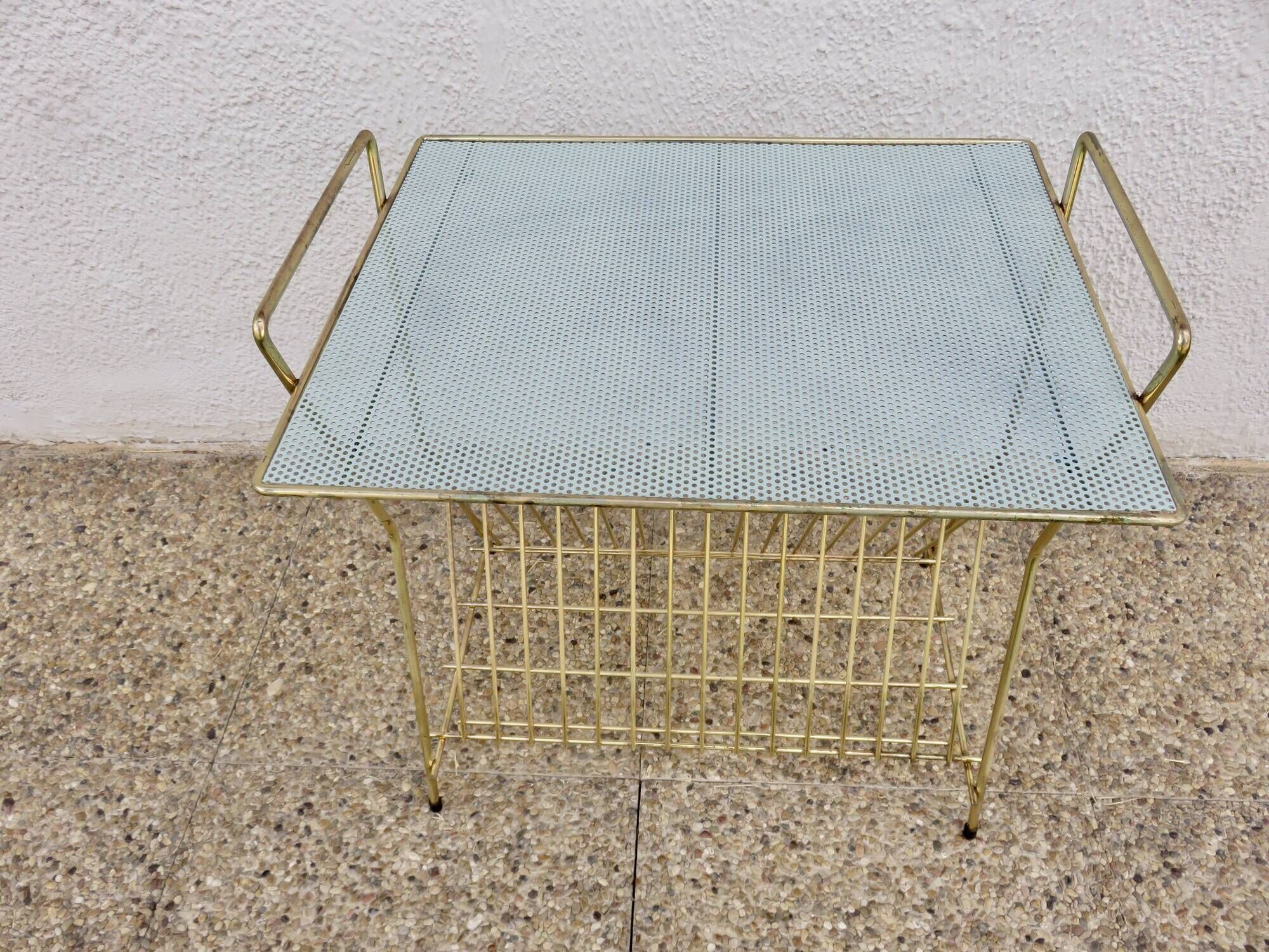 Side table for vinyl records in the style of Mathieu Mategot, perforated metal, 1960.