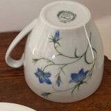 Superb cup and saucer with blue flowers, Limoges porcelain, monkey