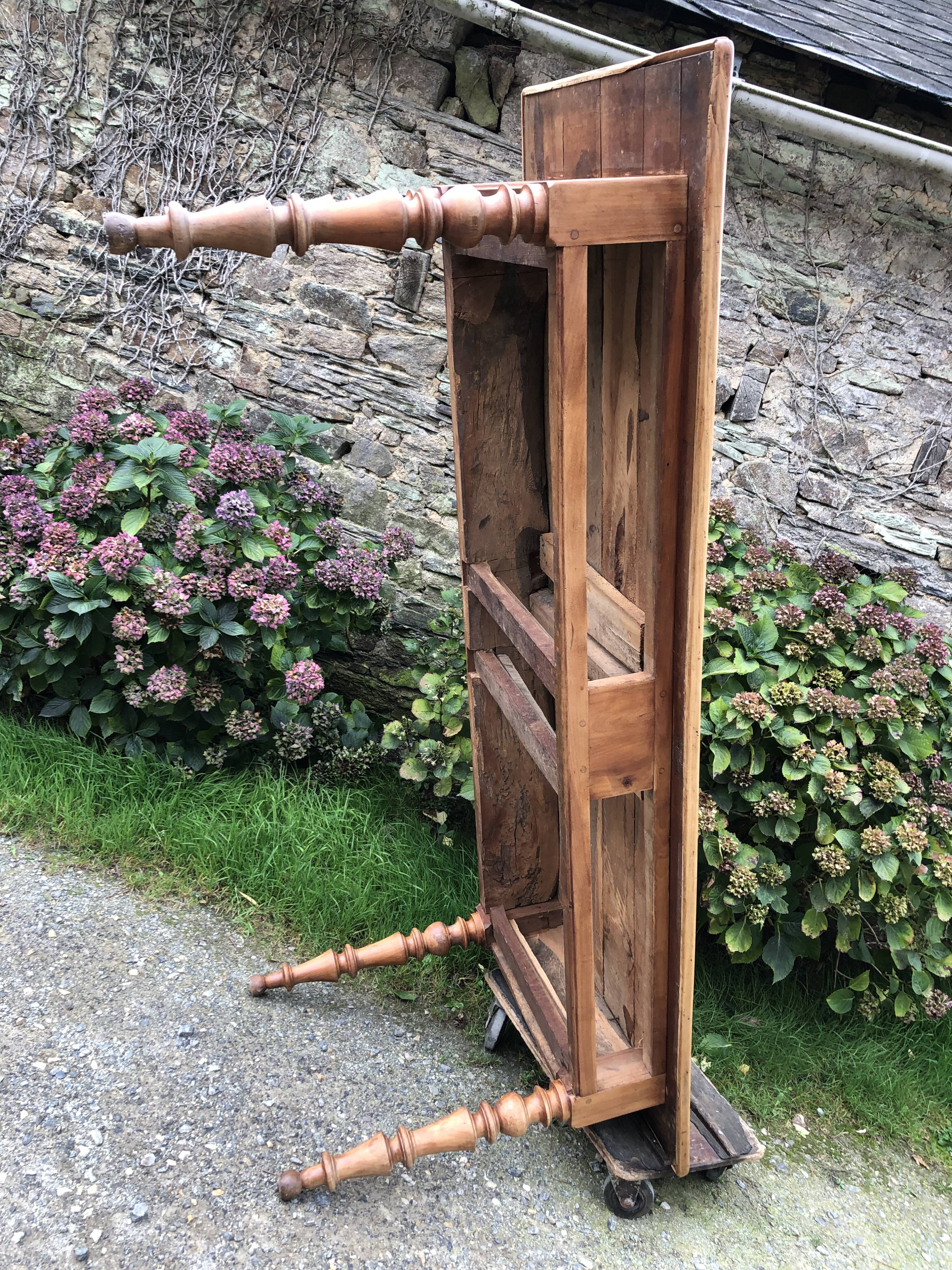 Antique Louis Philippe style farm table in solid cherry wood with 2 drawers and turned base.