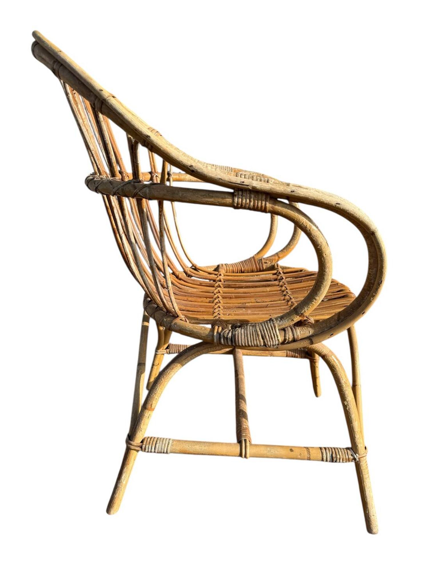Set of 4 rattan armchairs from the 1960s, France.