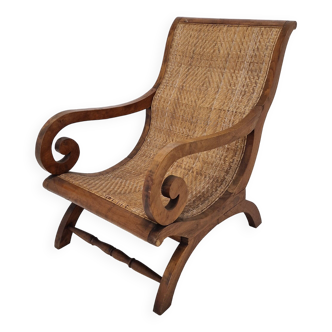 Colonial Style Carved Caned Plantation Chair