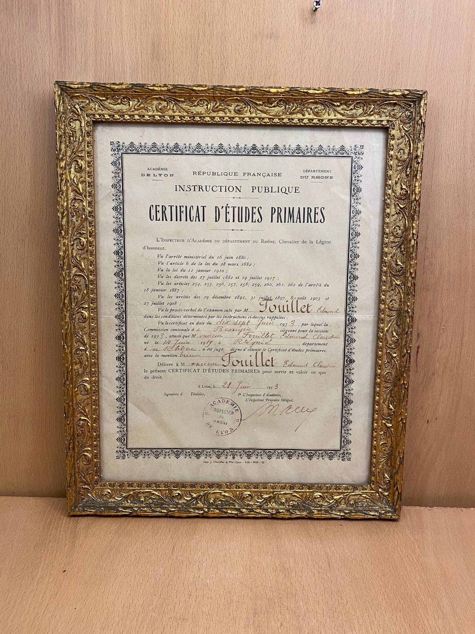 Education certificate frame