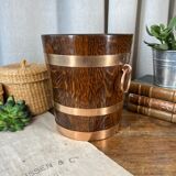 Champagne bucket in oak and brass, signed