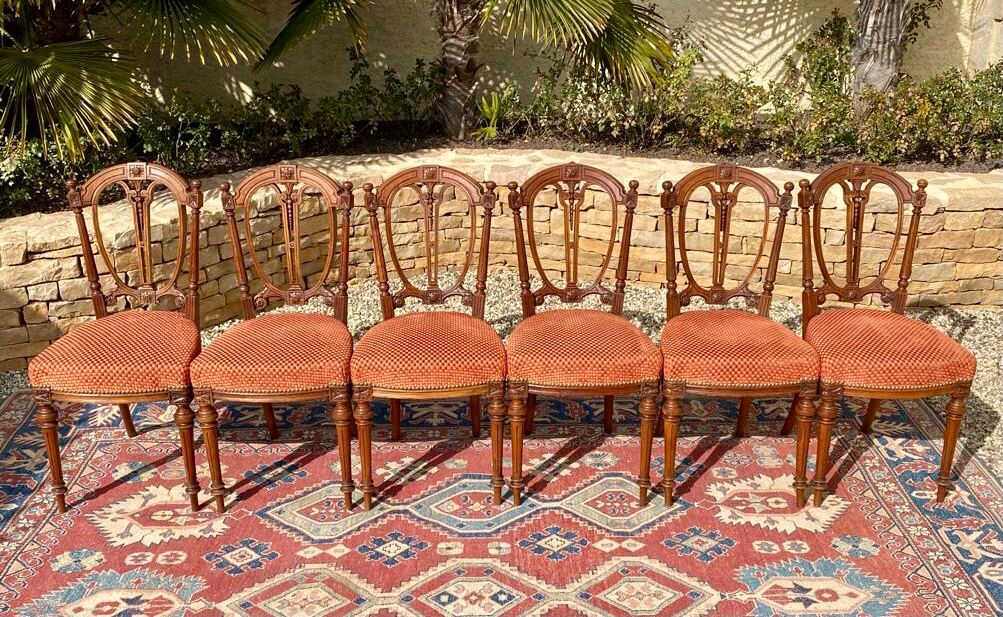 Suite of 6 chairs in walnut  Louis XVI style