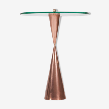 Copper cone-shaped side table with 1970 glass tray