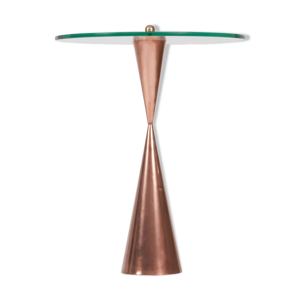 table d'appoint en forme de cône en cuivre avec plateau en verre  1970