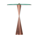 Copper cone-shaped side table with 1970 glass tray