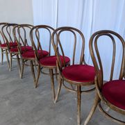 Set of 8 Vintage Bentwood Bistro Chairs: Red Upholstery